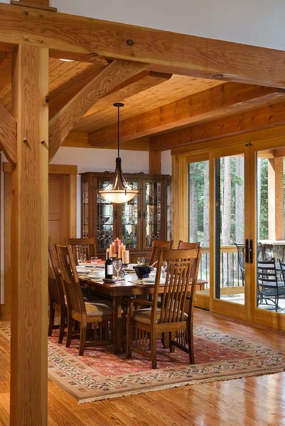 Blue River timber frame dining room
