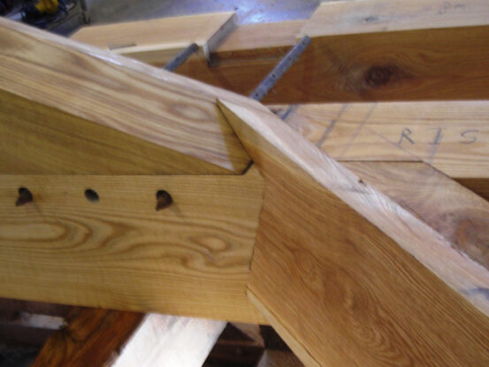 hand cut timber frame joinery roof valley