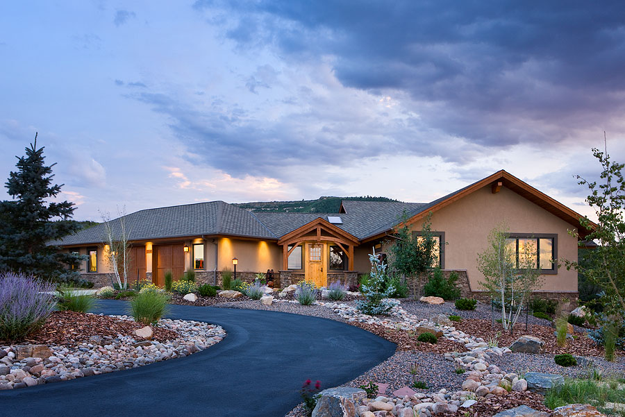 Castle Rock timber frame home exterior entrance